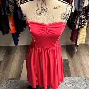 Y2K Strapless Coral Pink Fit-and-Flare Dress